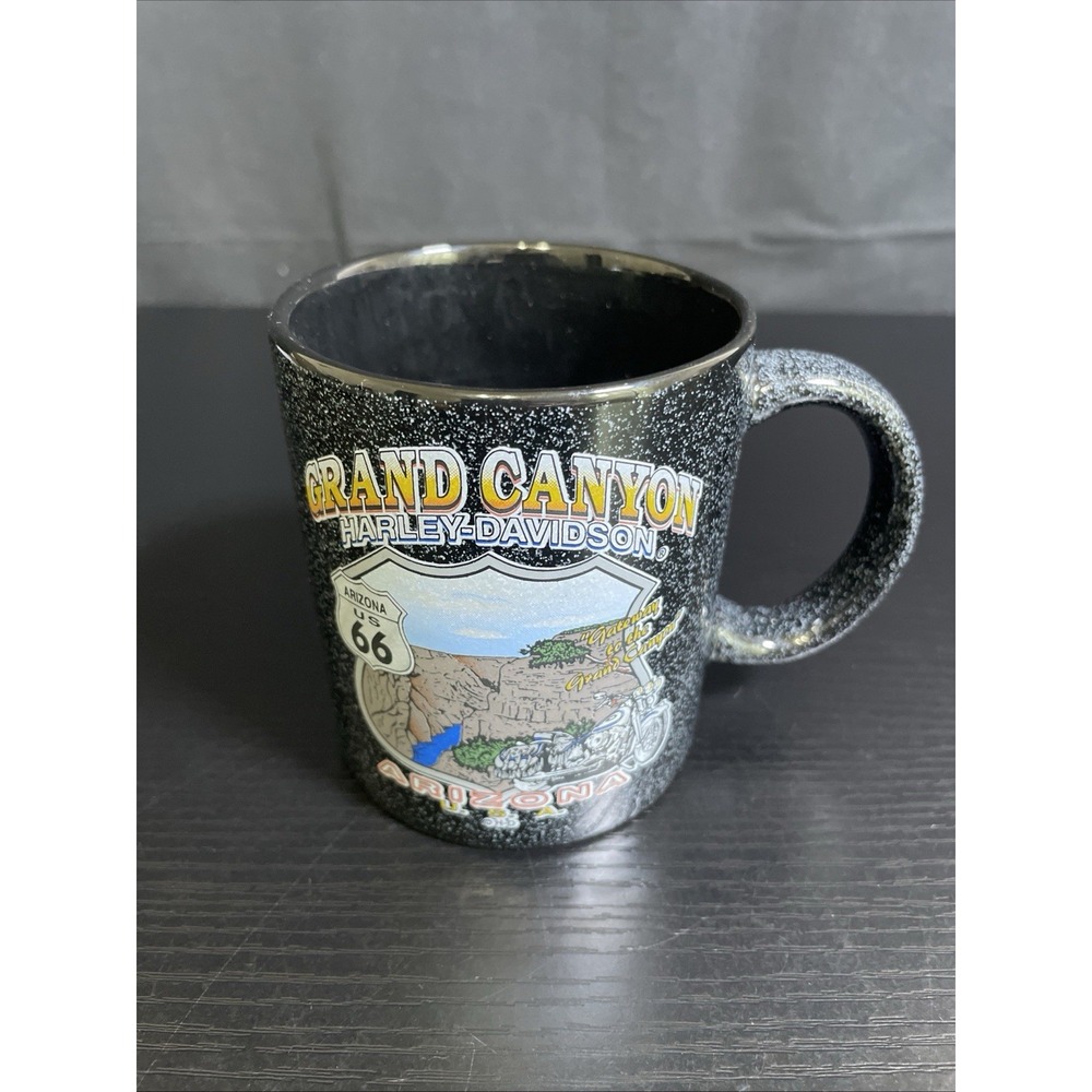 Grand Canyon Harley Davidson Arizona Route 66 Black Speckled Coffee Mug